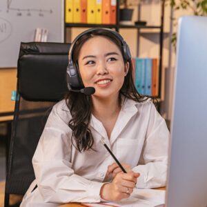 Woman Working in Call Center Office